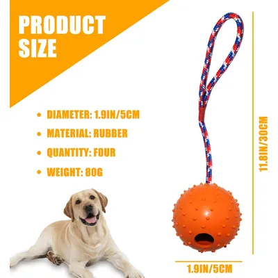 4 balles avec corde – Caoutchouc naturel 5 cm – Tir à la corde