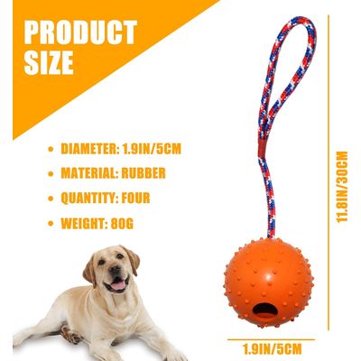 HausPets 4 pelotas con cuerda – Caucho natural 5 cm – Juego de tira afloja