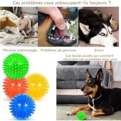 Lot 4 balles 11 cm – Couineuses, picots – Flottantes Lot 4 balles 11 cm – Couineuses, picots – Flottantes