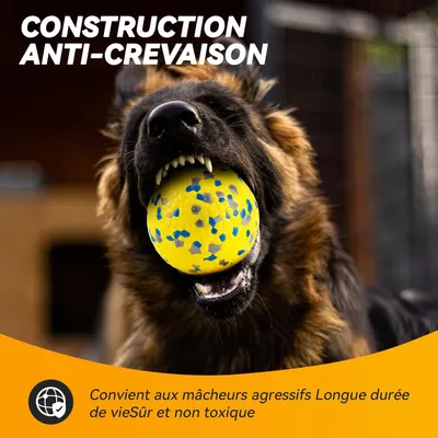 2 balles chien indestructible, 7 cm, jaune, jouet interactif