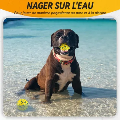 2 balles chien indestructible, 7 cm, jaune, jouet interactif