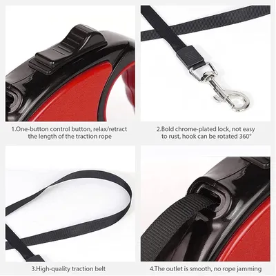 HausPets Laisse Chien Rétractable 3M Rouge Ergonomique Anti-Nœuds HausPets Laisse Chien Rétractable 3M Rouge Ergonomique Anti-Nœuds