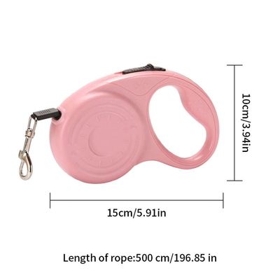 HausPets Laisse Chien Chat Rétractable 5M Nylon Rose Automatique