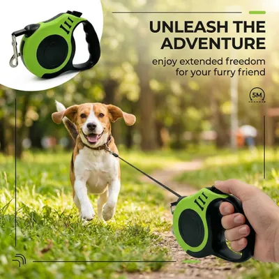 HausPets Laisse Chien Rétractable 5M Verte Ergonomique Jusqu'à 15kg HausPets Laisse Chien Rétractable 5M Verte Ergonomique Jusqu'à 15kg