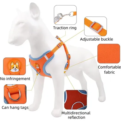Reflective soft mesh padded harness for small dogs/cats, double leash clips Reflective soft mesh padded harness for small dogs/cats, double leash clips