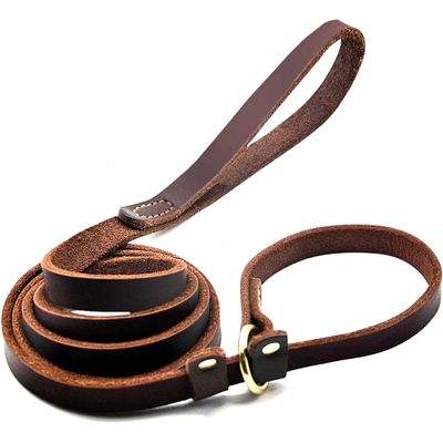 HausPets Leine aus echtem Leder, verstellbar, braun