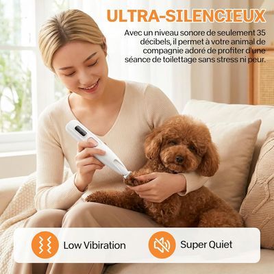 Tondeuse chat précision ultra silencieuse lames sûres USB rechargeable