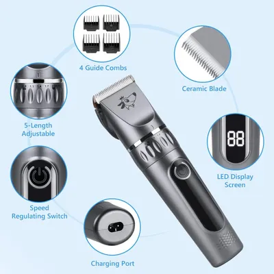 Tondeuse chien pro sans fil lames céramique LCD 5 vitesses lavable Tondeuse chien pro sans fil lames céramique LCD 5 vitesses lavable