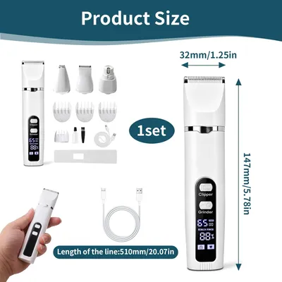 Kit toilettage 4 en 1 tondeuse chien chat silencieuse sans fil LCD Kit toilettage 4 en 1 tondeuse chien chat silencieuse sans fil LCD