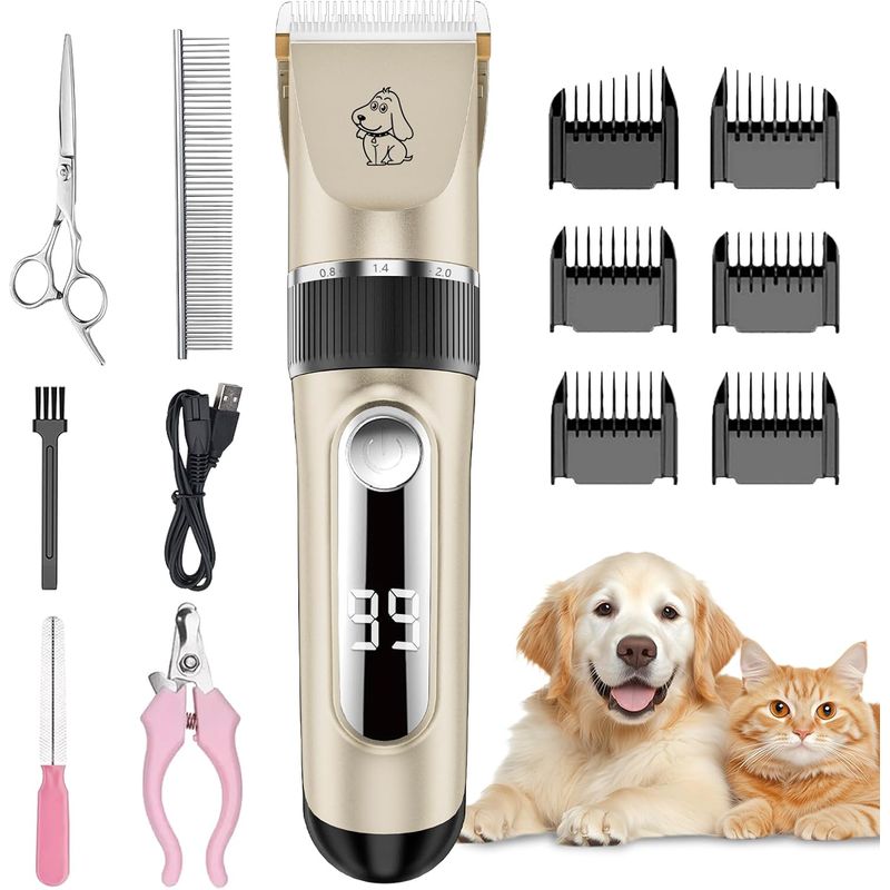 Tondeuse chien pro IPX7 sans fil 5 vitesses écran LCD lames céramique