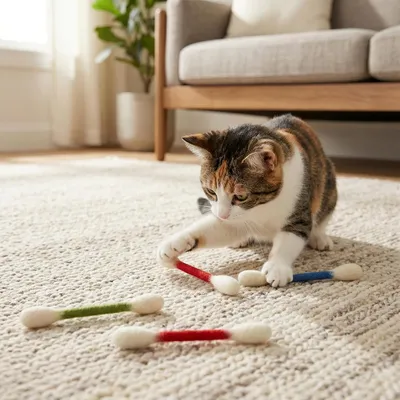 Lot de 6 cotons-tiges pour chatons, jouet de dentition, bleu Lot de 6 cotons-tiges pour chatons, jouet de dentition, bleu