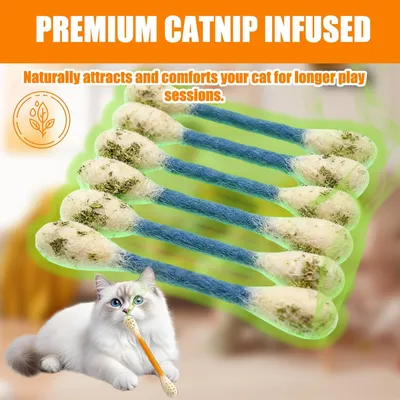 Lot 6 cotons tiges chaton bâtons à mâcher jouet dentition feutre