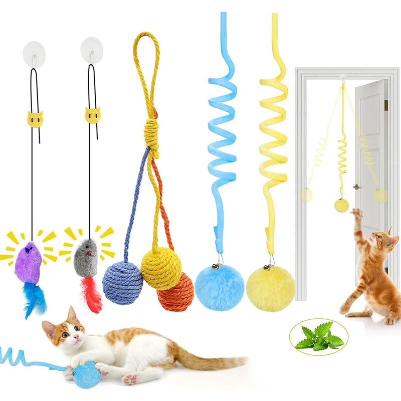 5 hängende Katzenspielzeuge Maus mit Federn Minze Ball Jagd
