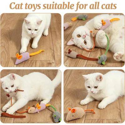 6 pièces souris peluche chat longue queue herbe chat instinct chasse