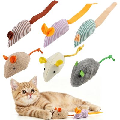 6 pièces souris peluche chat longue queue herbe chat instinct chasse