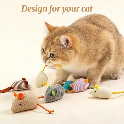 6 pièces souris peluche chat longue queue herbe chat instinct chasse