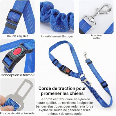 2pcs ceinture sécurité chien voiture réglable noir rose coussin élastique