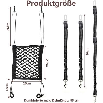 Lot 2 ceintures chien voiture + filet protection animaux réglable 50 85 cm