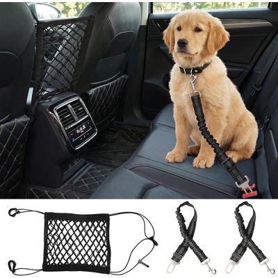 2er-Set Autogurte für Hunde + verstellbares Tierschutznetz, 50–85 cm