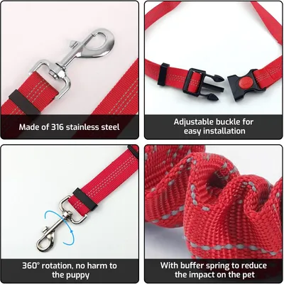 Verstellbarer Sicherheitsgurt für Hunde (50–65 cm) mit Nachtreflektoren Verstellbarer Sicherheitsgurt für Hunde (50–65 cm) mit Nachtreflektoren