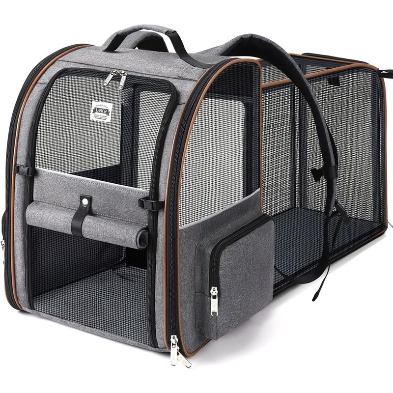 HausPets Erweiterbarer Atmungsaktiver Rucksack für Katzen & Kleine