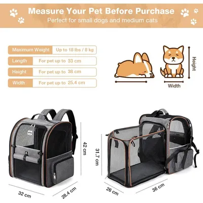 HausPets Erweiterbarer Atmungsaktiver Rucksack für Katzen & Kleine Hunde HausPets Erweiterbarer Atmungsaktiver Rucksack für Katzen & Kleine Hunde