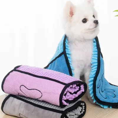 HausPets Serviette Bain Chien Chenille Poches Mains HausPets Serviette Bain Chien Chenille Poches Mains