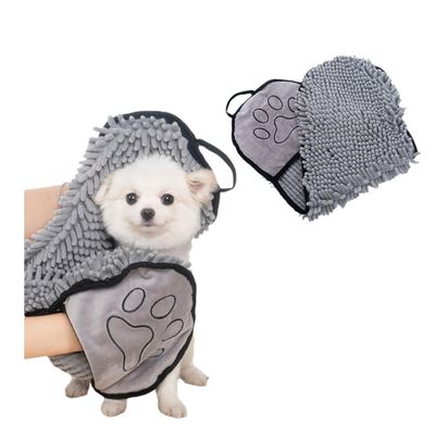 HausPets Serviette Bain Chien Chenille Poches Mains