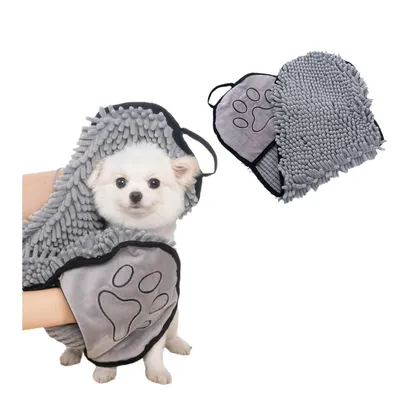 HausPets Serviette Bain Chien Chenille Poches Mains HausPets Serviette Bain Chien Chenille Poches Mains