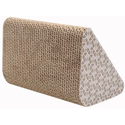 Arbre chat carton triangulaire rayures, jouet avec grelot