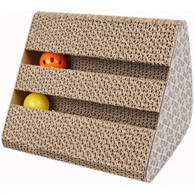 Arbre chat carton triangulaire rayures, jouet avec grelot Arbre chat carton triangulaire rayures, jouet avec grelot