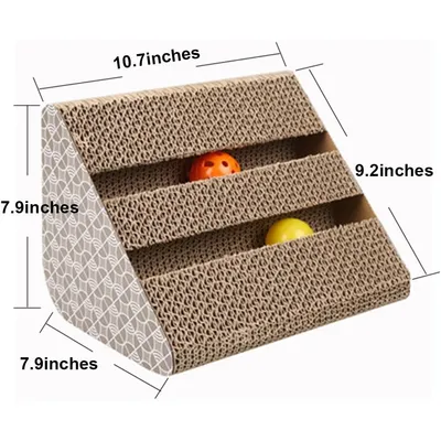 Arbre chat carton triangulaire rayures, jouet avec grelot Arbre chat carton triangulaire rayures, jouet avec grelot