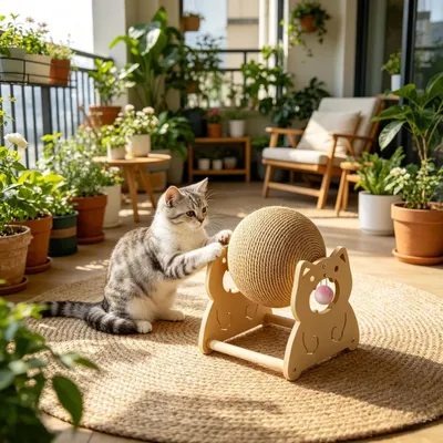 HausPets Balle Griffoir avec Support en Bois pour Chat HausPets Balle Griffoir avec Support en Bois pour Chat