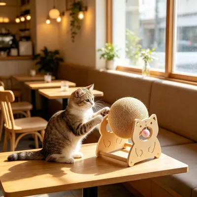 HausPets Balle Griffoir avec Support en Bois pour Chat HausPets Balle Griffoir avec Support en Bois pour Chat