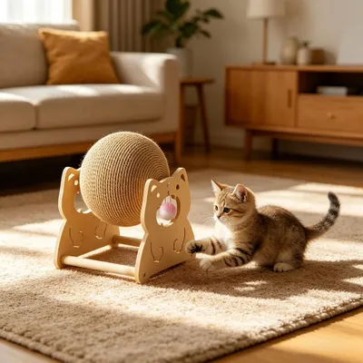 HausPets Balle Griffoir avec Support en Bois pour Chat HausPets Balle Griffoir avec Support en Bois pour Chat