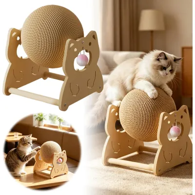 HausPets Balle Griffoir avec Support en Bois pour Chat HausPets Balle Griffoir avec Support en Bois pour Chat