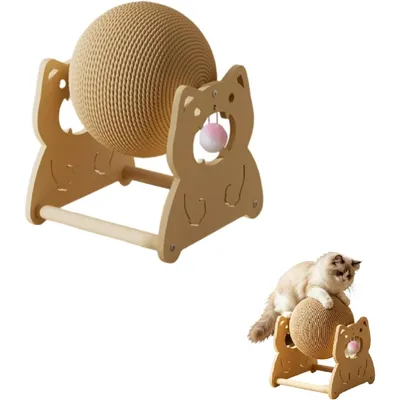 HausPets Balle Griffoir avec Support en Bois pour Chat HausPets Balle Griffoir avec Support en Bois pour Chat