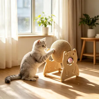 HausPets Balle Griffoir avec Support en Bois pour Chat HausPets Balle Griffoir avec Support en Bois pour Chat