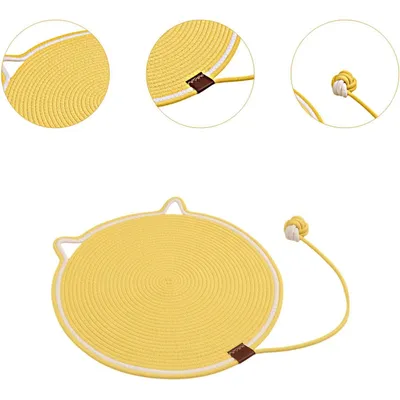 HausPets Kratzmatte für Katzen aus Baumwolle mit Ball, Gelb 50cm