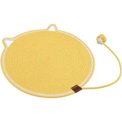 HausPets Kratzmatte für Katzen aus Baumwolle mit Ball, Gelb 50cm