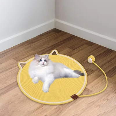 HausPets Kratzmatte für Katzen aus Baumwolle mit Ball, Gelb 50cm