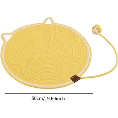 HausPets Kratzmatte für Katzen aus Baumwolle mit Ball, Gelb 50cm