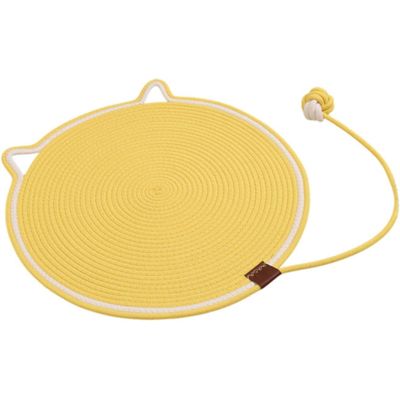 HausPets Kratzmatte für Katzen aus Baumwolle mit Ball, Gelb 50cm