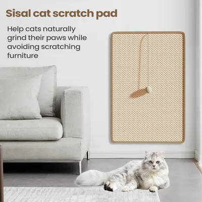 HausPets Kratzmatte aus Natursisal für Wand mit Hängespielzeug-Ball