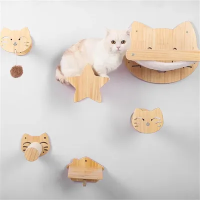 Wall Hanging Nest with Scratching Post & Ball Toy, pine wood