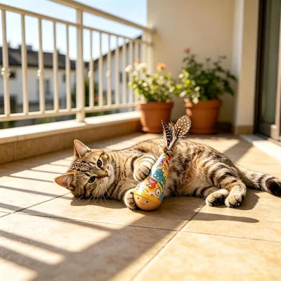 HausPets Interaktives Katzenspielzeug Bär aus Holz & Baumwolle
