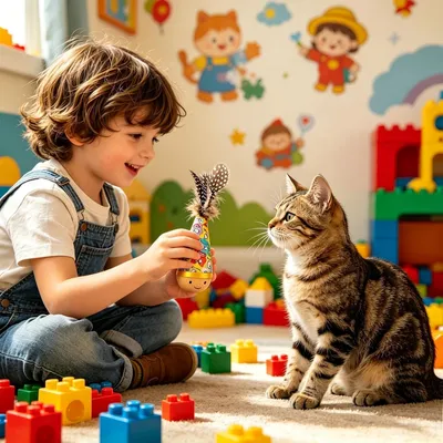 HausPets Interaktives Katzenspielzeug Bär aus Holz & Baumwolle