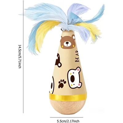 HausPets Jouet Interactif Chat Ours en Bois et Coton
