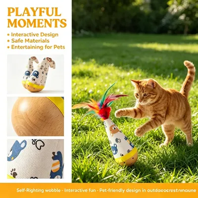 HausPets Spielzeug Katze Buche Wackelbalance Federn 2er Set