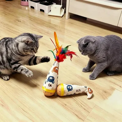 HausPets Spielzeug Katze Buche Wackelbalance Federn 2er Set